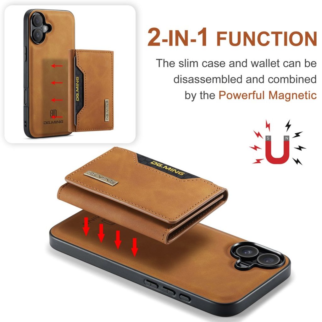 DG.MING iPhone 17 Cover med Pung - Brun