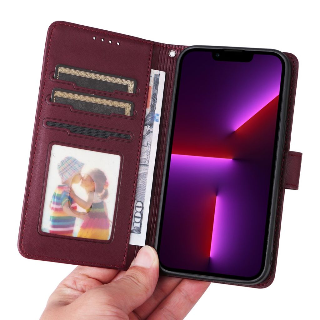 BETOPNICE iPhone 13 Pro Max Lompakkokotelo Irrotettava - Viininpunainen