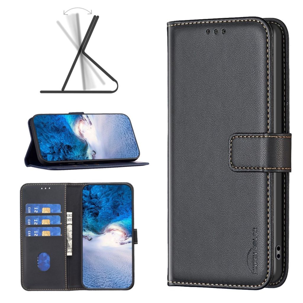 BINFEN COLOR iPhone 15 Wallet Cover Stand - Black