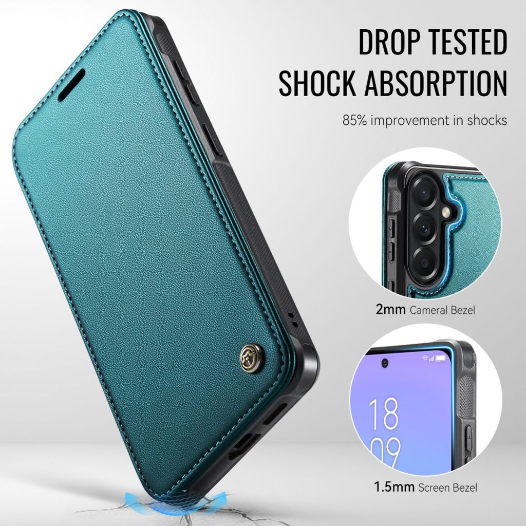 CASEME 053 Samsung Galaxy A17/A16/A26 Lompakkokotelo MagSafe RFID-estävä - Turkoosi