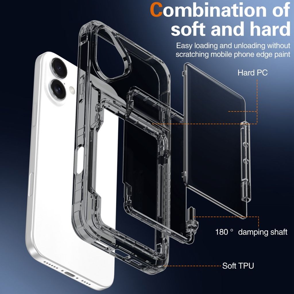 iPhone 17 Skal med stativ och kortfack – Transparent svart