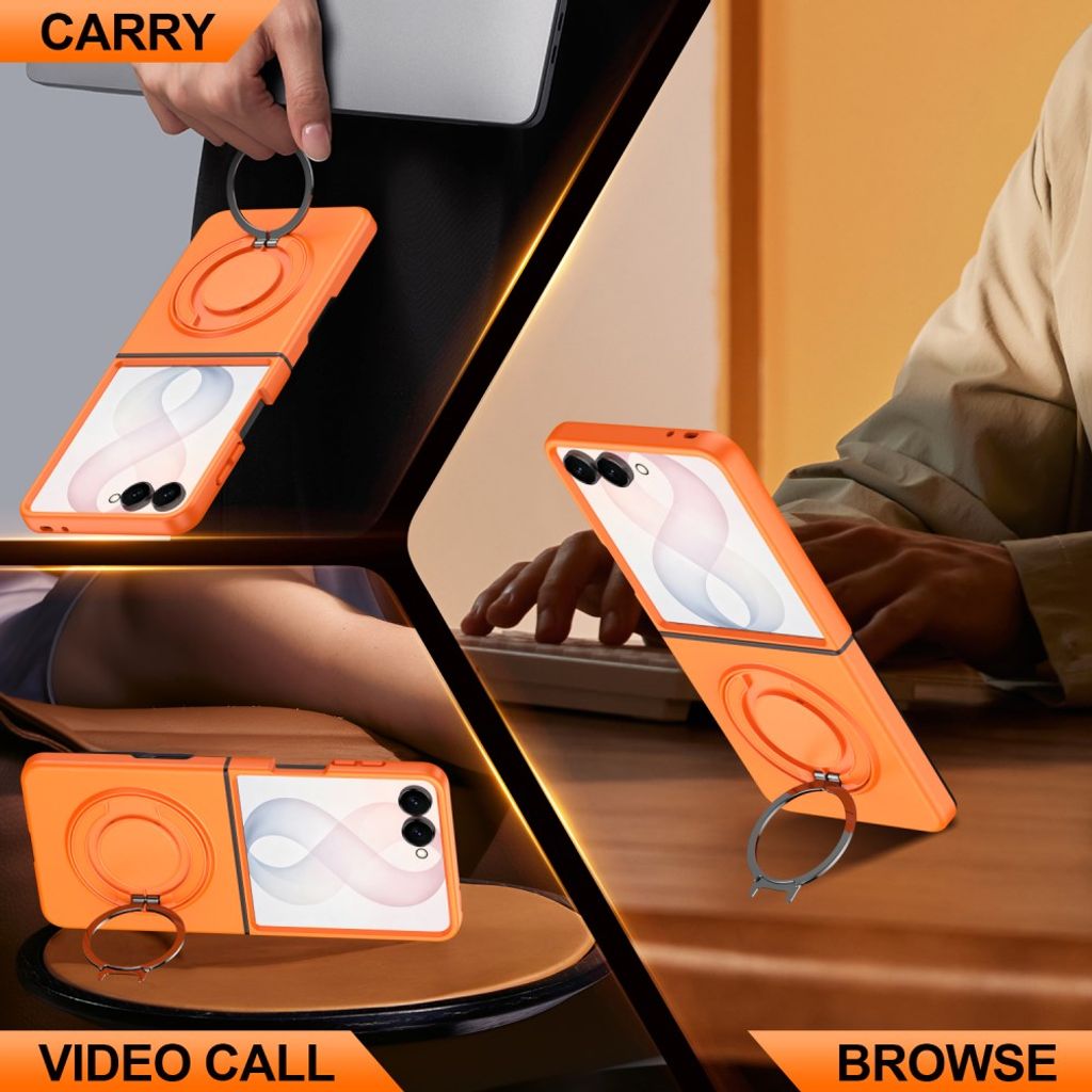 Samsung Galaxy Z Flip8 MagSafe kuori rengasjalustalla - Oranssi