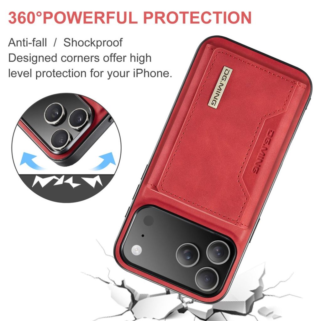 DG.MING iPhone 18 Pro Max/17 Pro Max Deksel med Avtakbar Lommebok - Rød