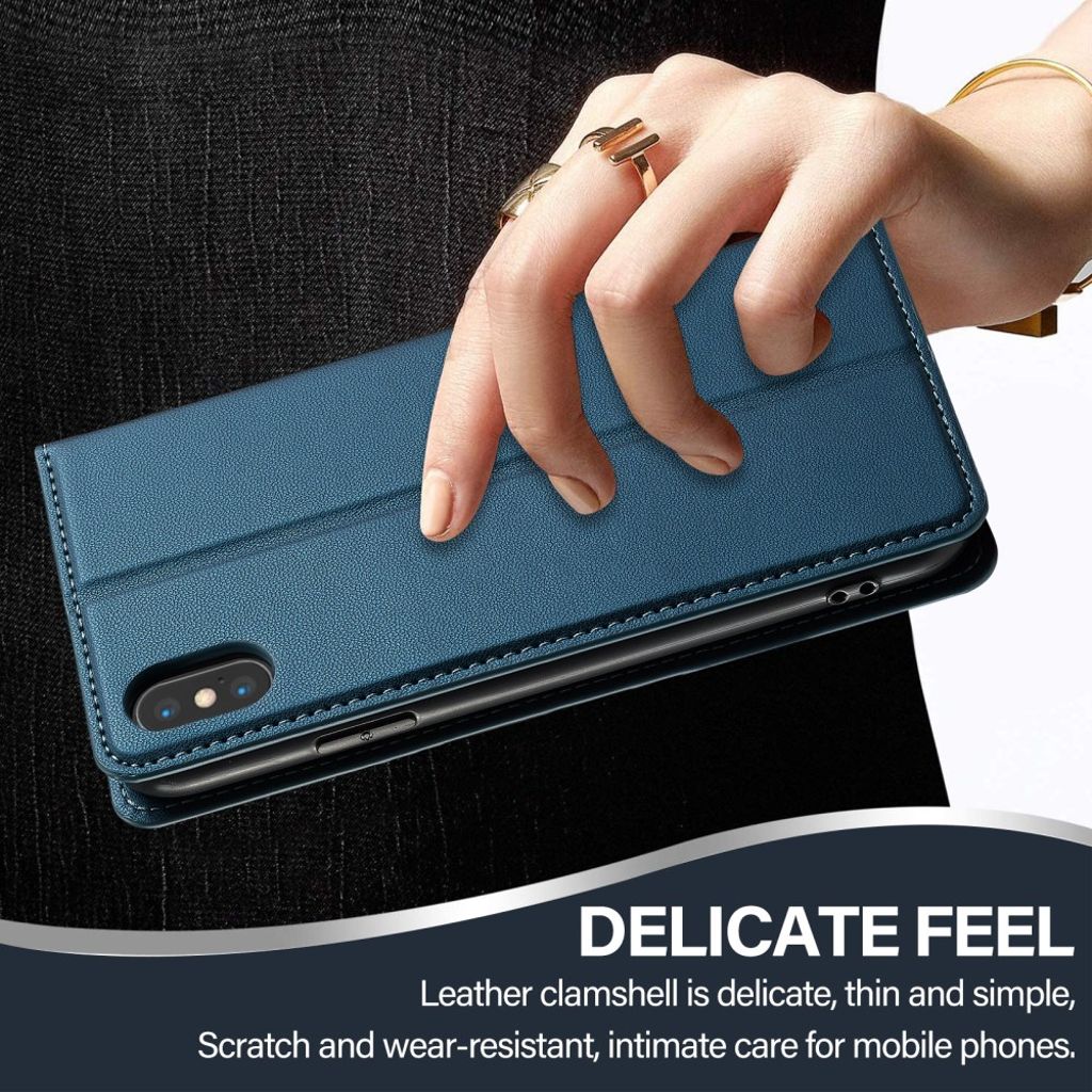 LC.IMEEKE iPhone XS Max Pungetui med Kortholder og Stativ – Blå