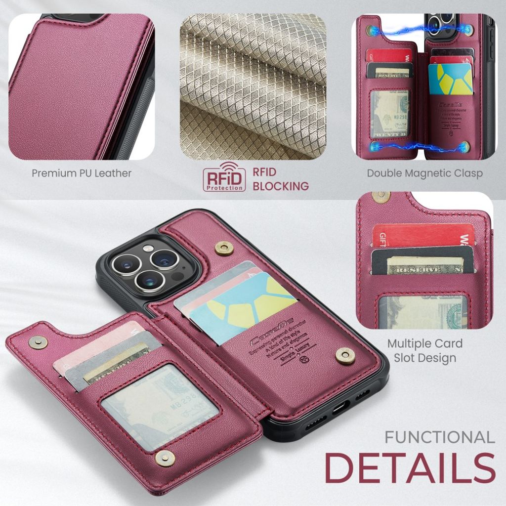 CASEME C22 iPhone 14 Pro Max Wallet Case RFID Blocking - Red