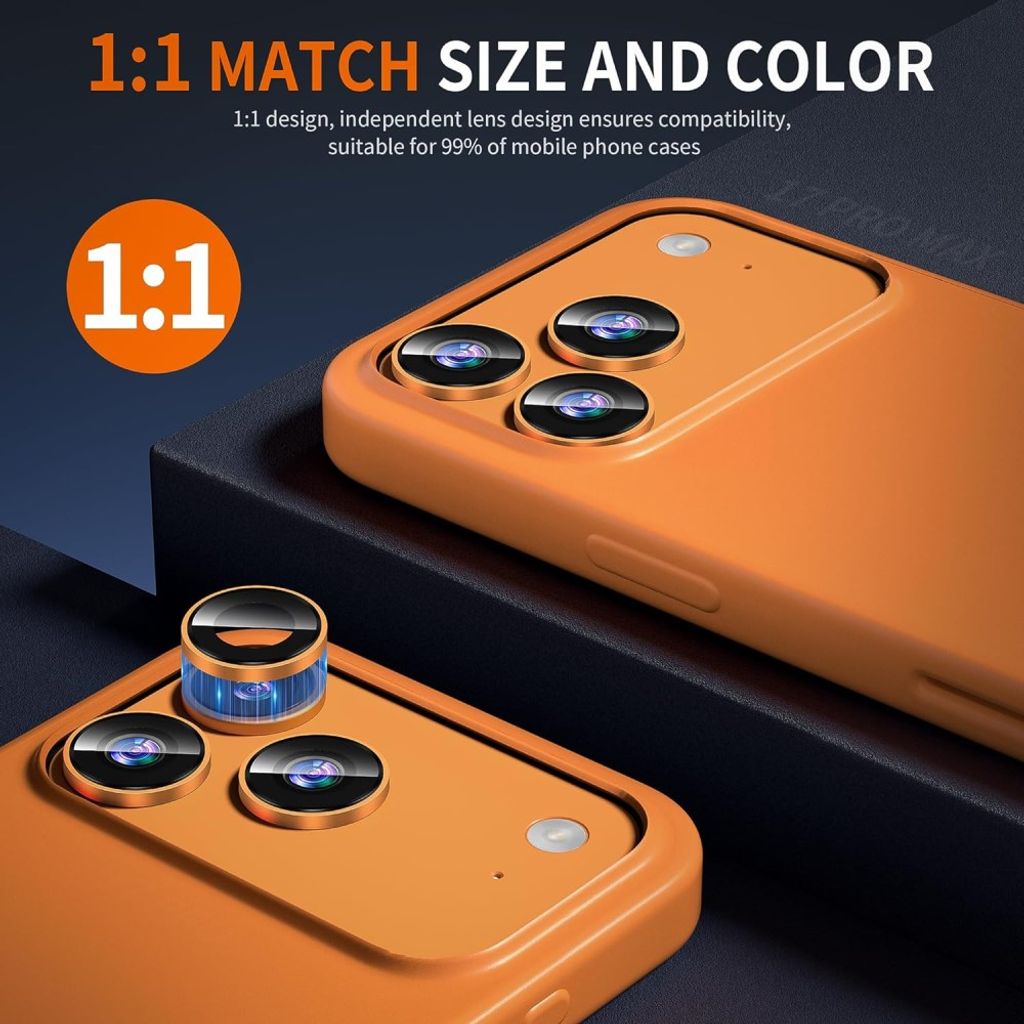iPhone 18 Pro Linsskydd Härdat Glas Metal Ring - Orange