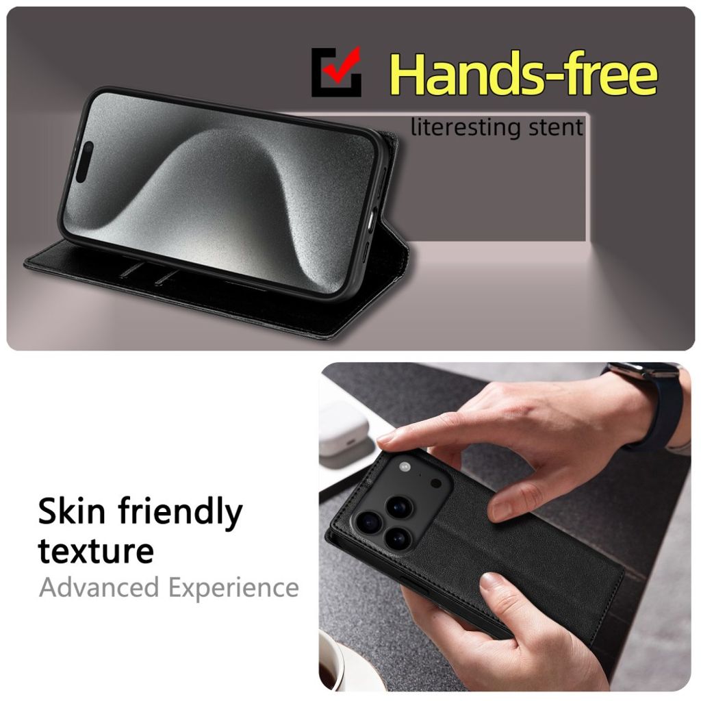 iPhone 18 Pro/17 Pro Lommeboketui med stativ - Svart