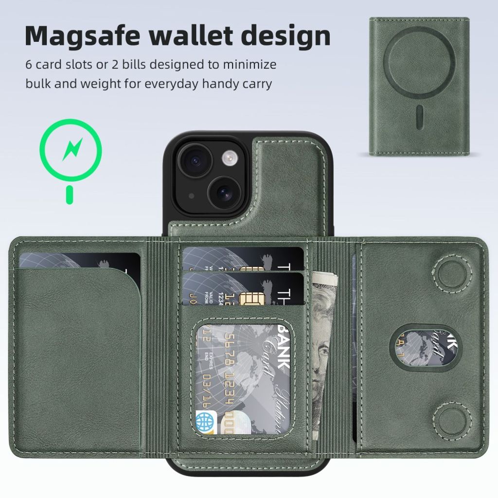iPhone 15 Wallet Case MagSafe Compatible – Dark Green