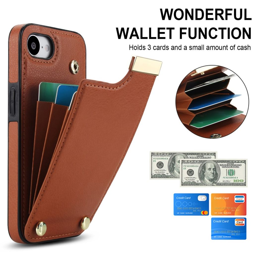iPhone 16e Case with Card Holder - Brown