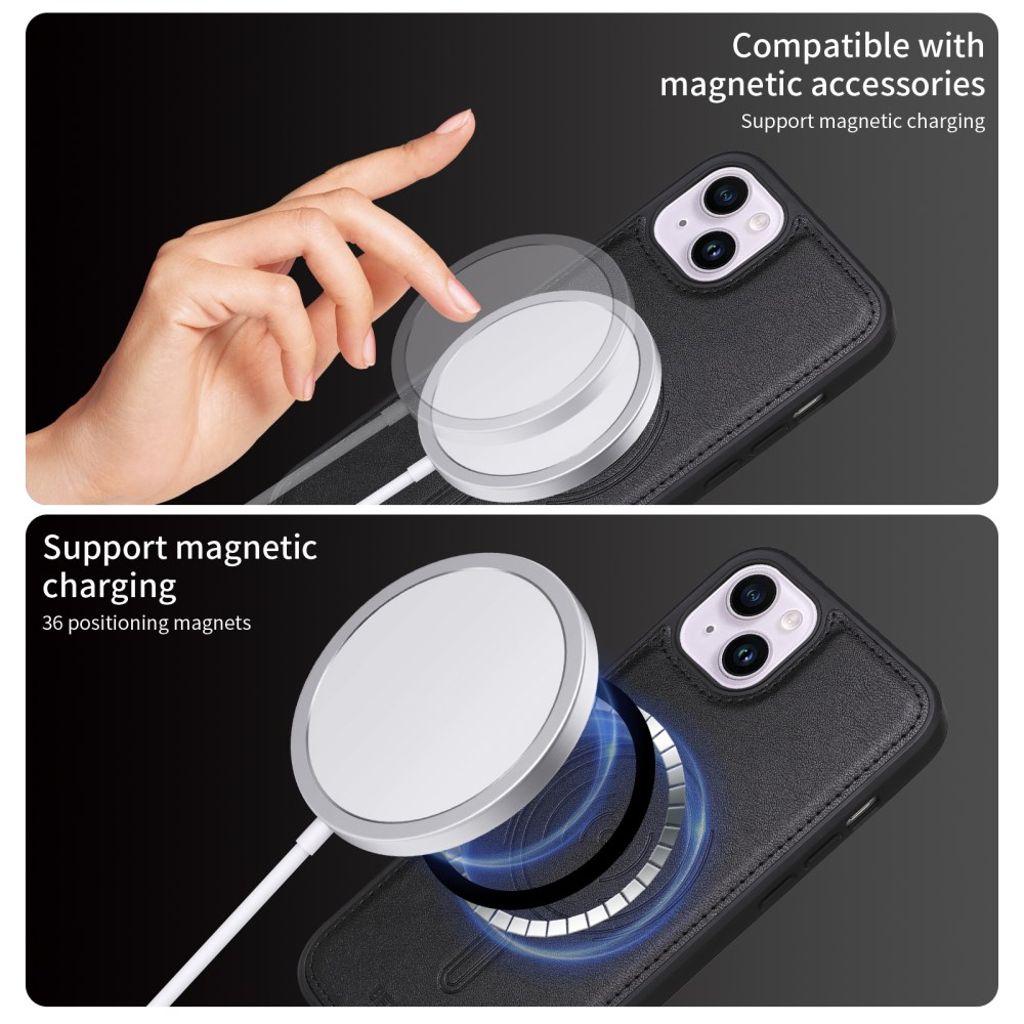 BETOPNICE iPhone 14 Plus MagSafe-deksel med avtakbar lommebok - Svart