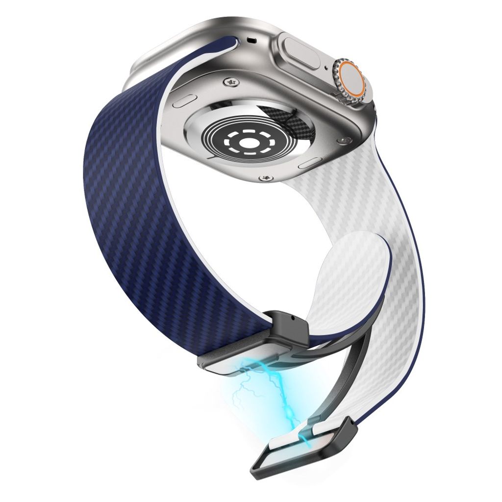 Apple Watch 49 / 46 / 44 / 42mm Klockarmband kolfibertextur - Blå/Vit