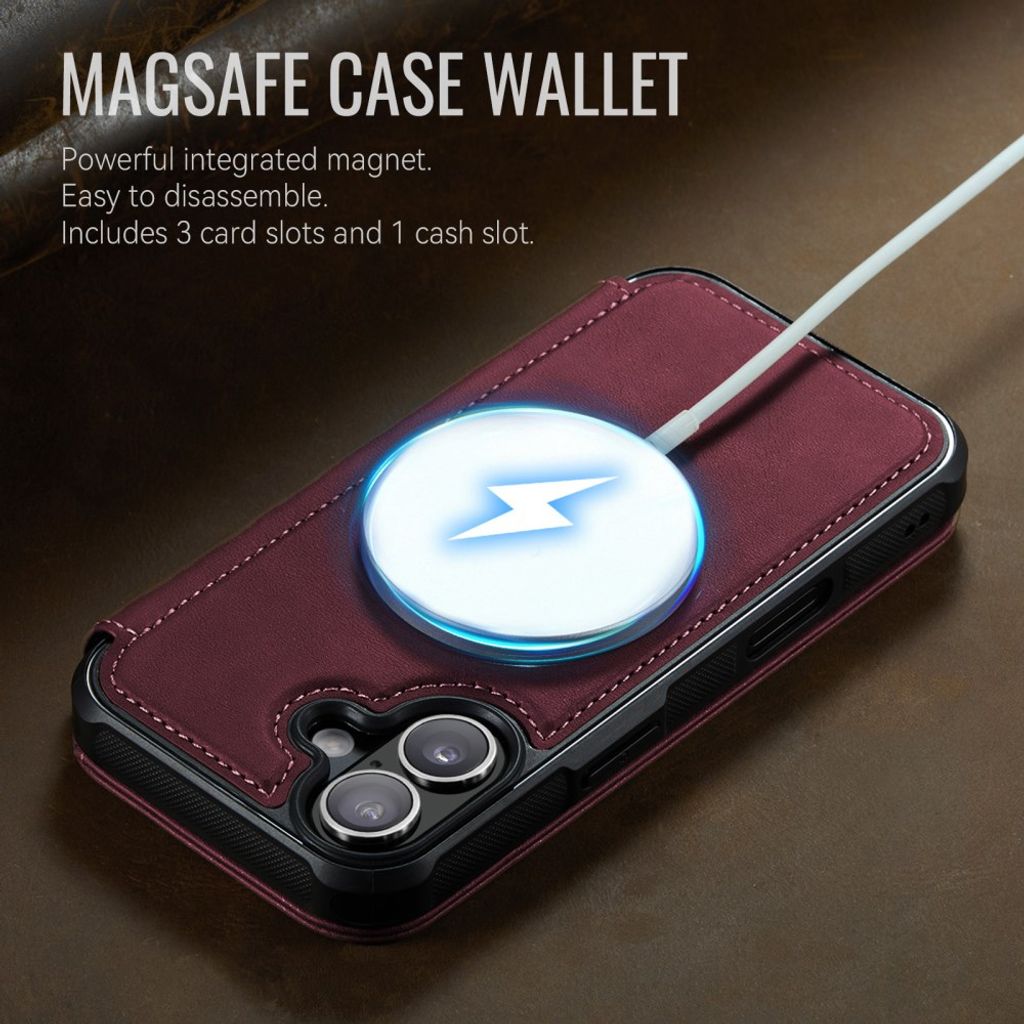 CASEME 053  iPhone 16 Plus Lompakkokotelo MagSafe RFID-estävä - Punainen