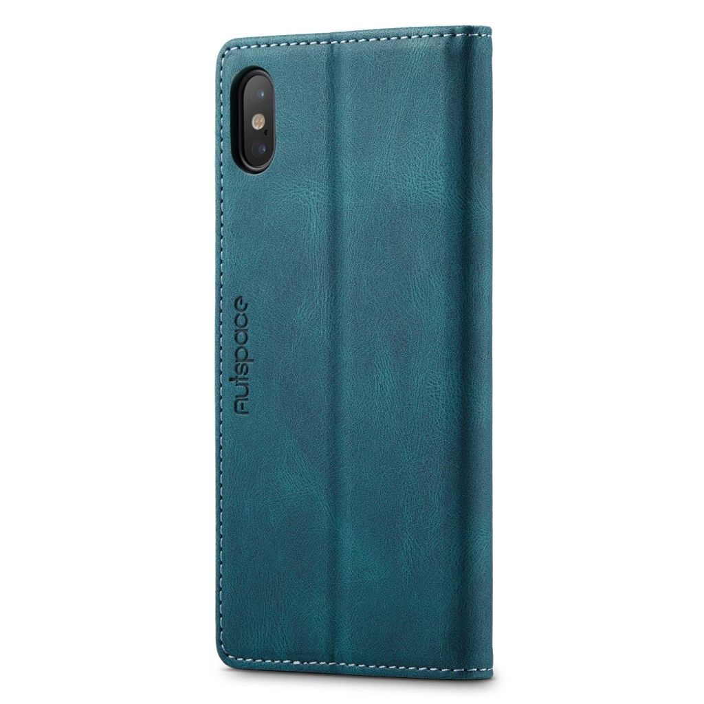 AUTSPACE Plånboksfodral med RFID och stativ för iPhone X/XS – Blå