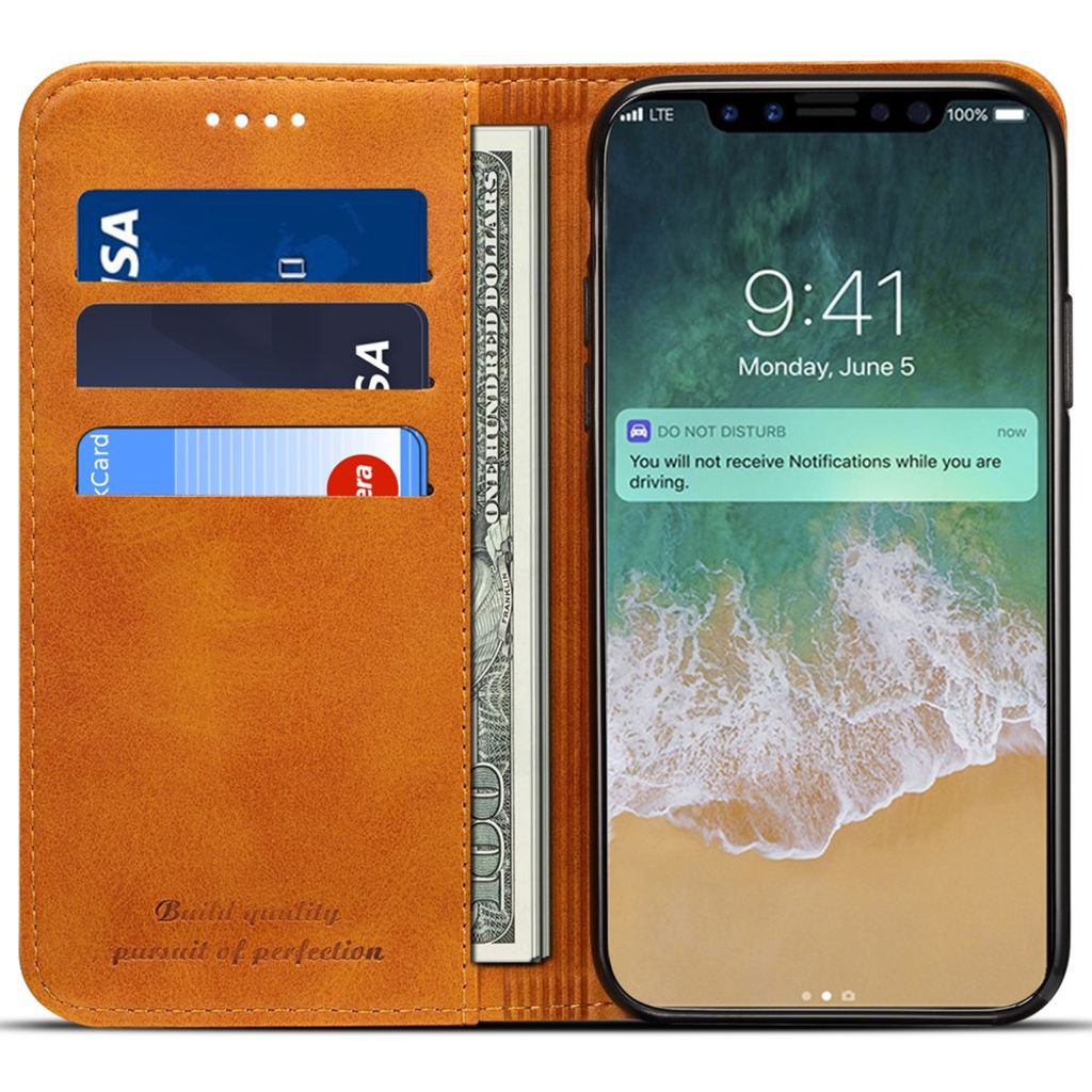 SUTENI iPhone X/XS Lompakkokotelo Jalustalla – Khaki