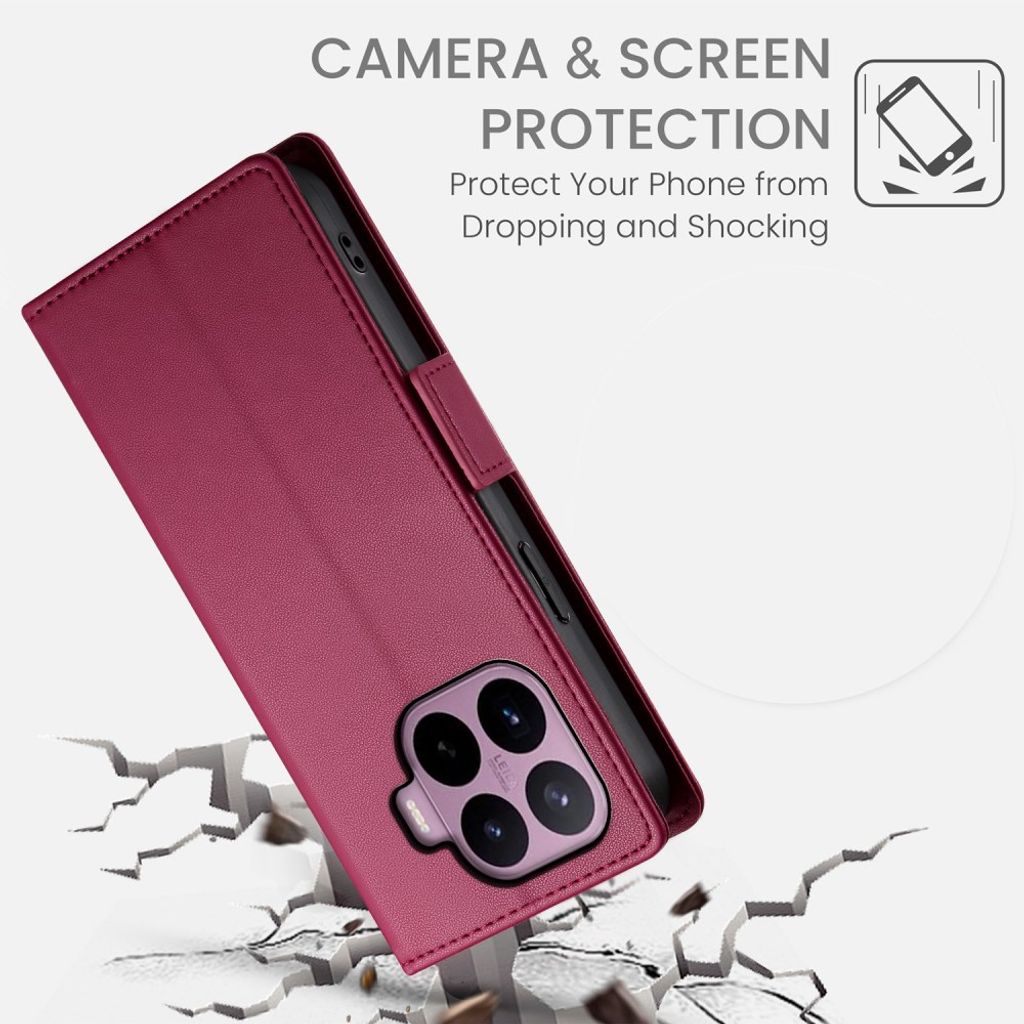 Xiaomi 17T Pro Plånboksfodral i PU-läder - Vinröd
