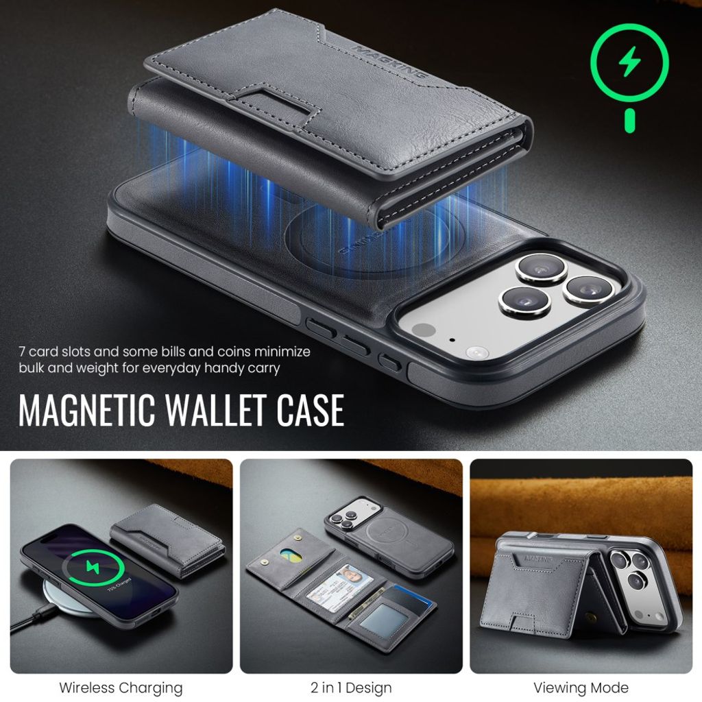 MAGKING iPhone 18 Pro Max/17 Pro Max MagSafe Kuori irrotettavalla lompakolla - Harmaa