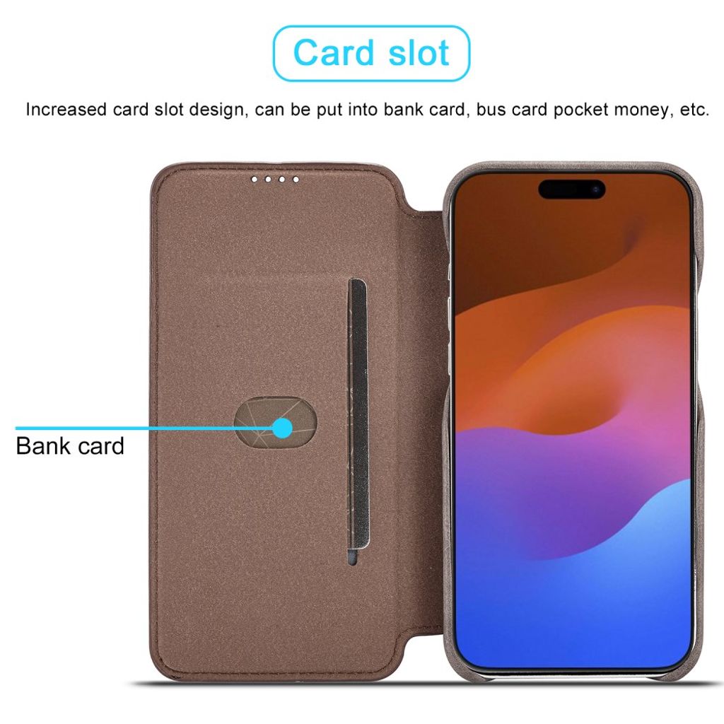 LC.IMEEKE iPhone 15 Pro Wallet Cover Card Holder Stand - Dark Brown