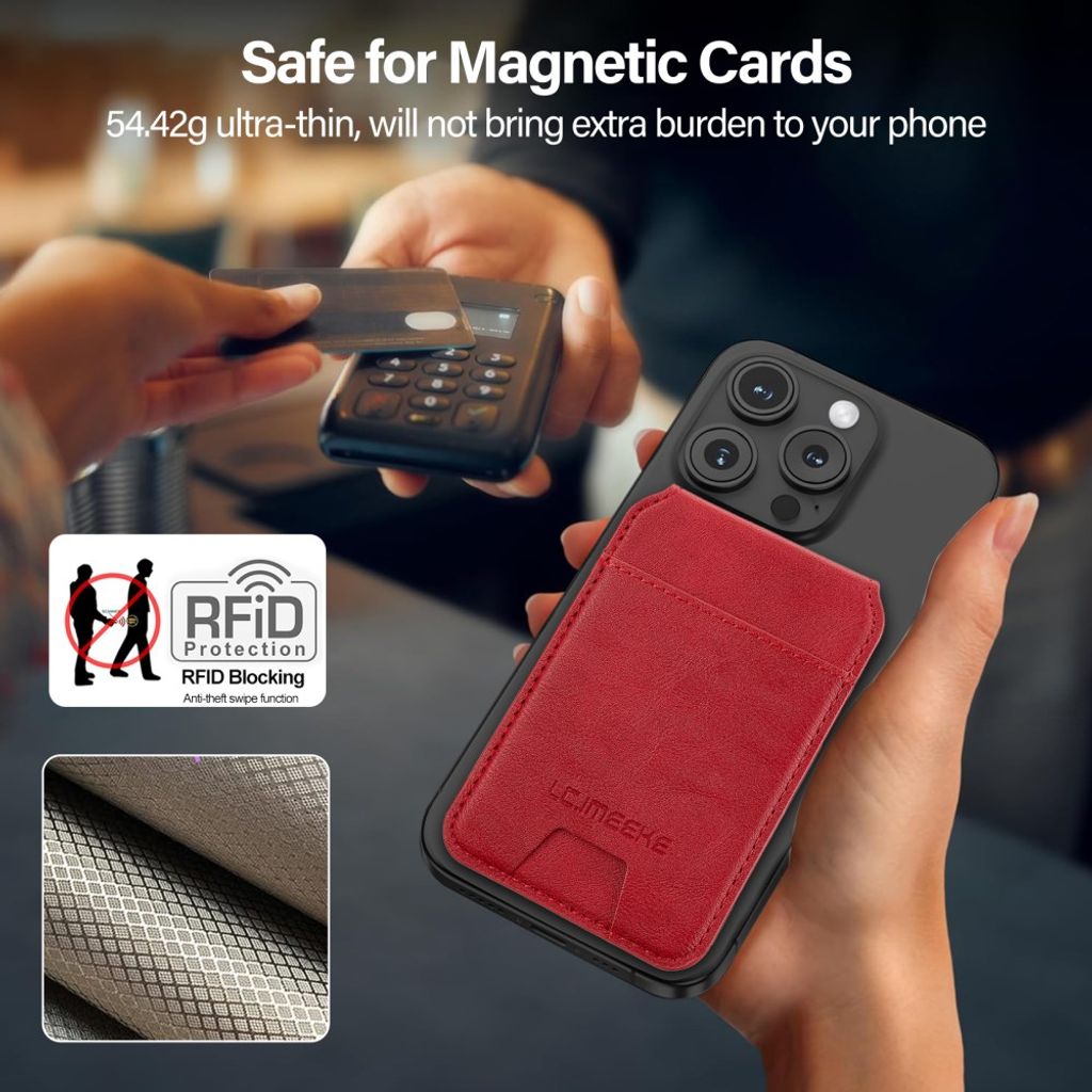 LC.IMEEKE MagSafe-korttikotelo 3 kortille RFID-suojattu – Punainen