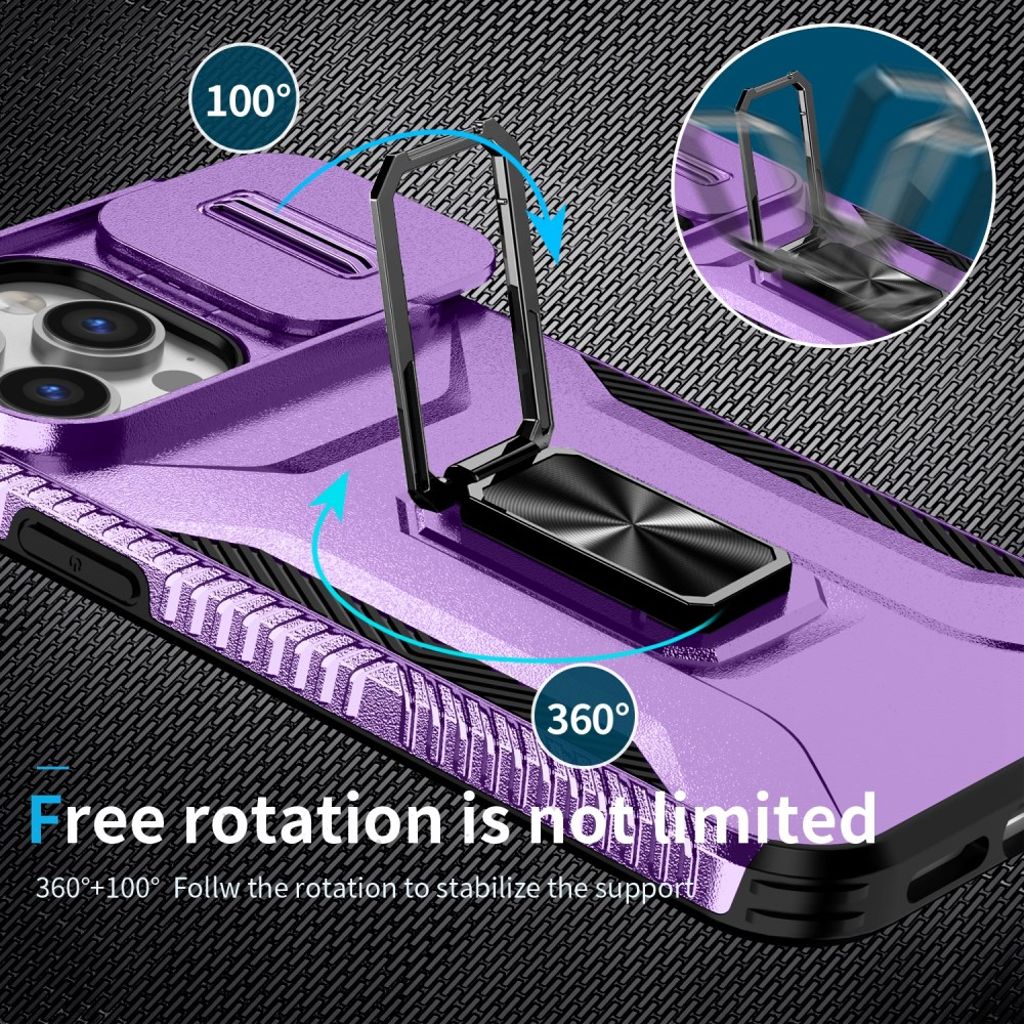 iPhone 14 Pro Max Skal med Skjutbart Kameraskydd/Stativ – Lila