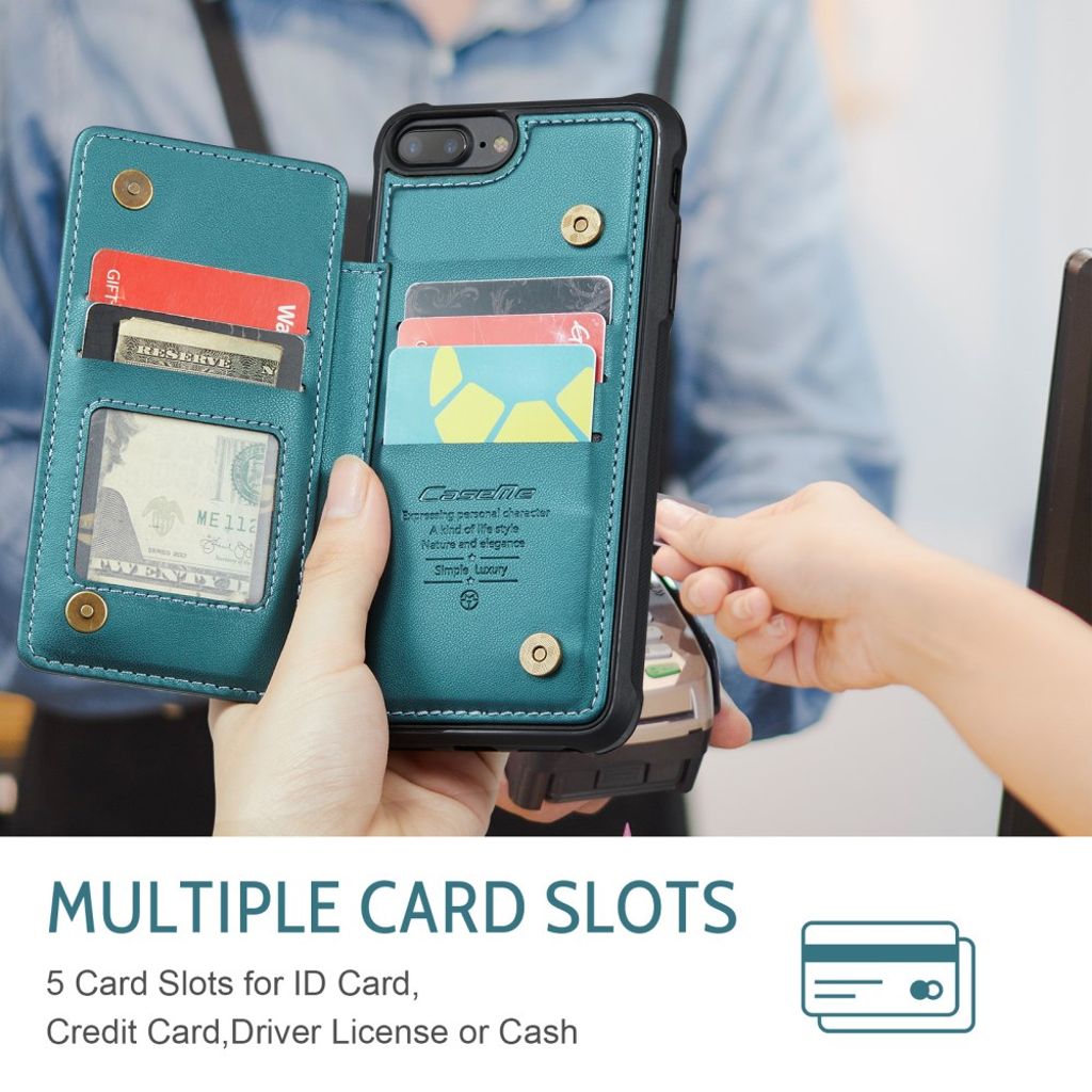 CASEME iPhone 6 Plus/6s Plus/7 Plus/8 Plus Cover med 5 Kortplads - Grøn