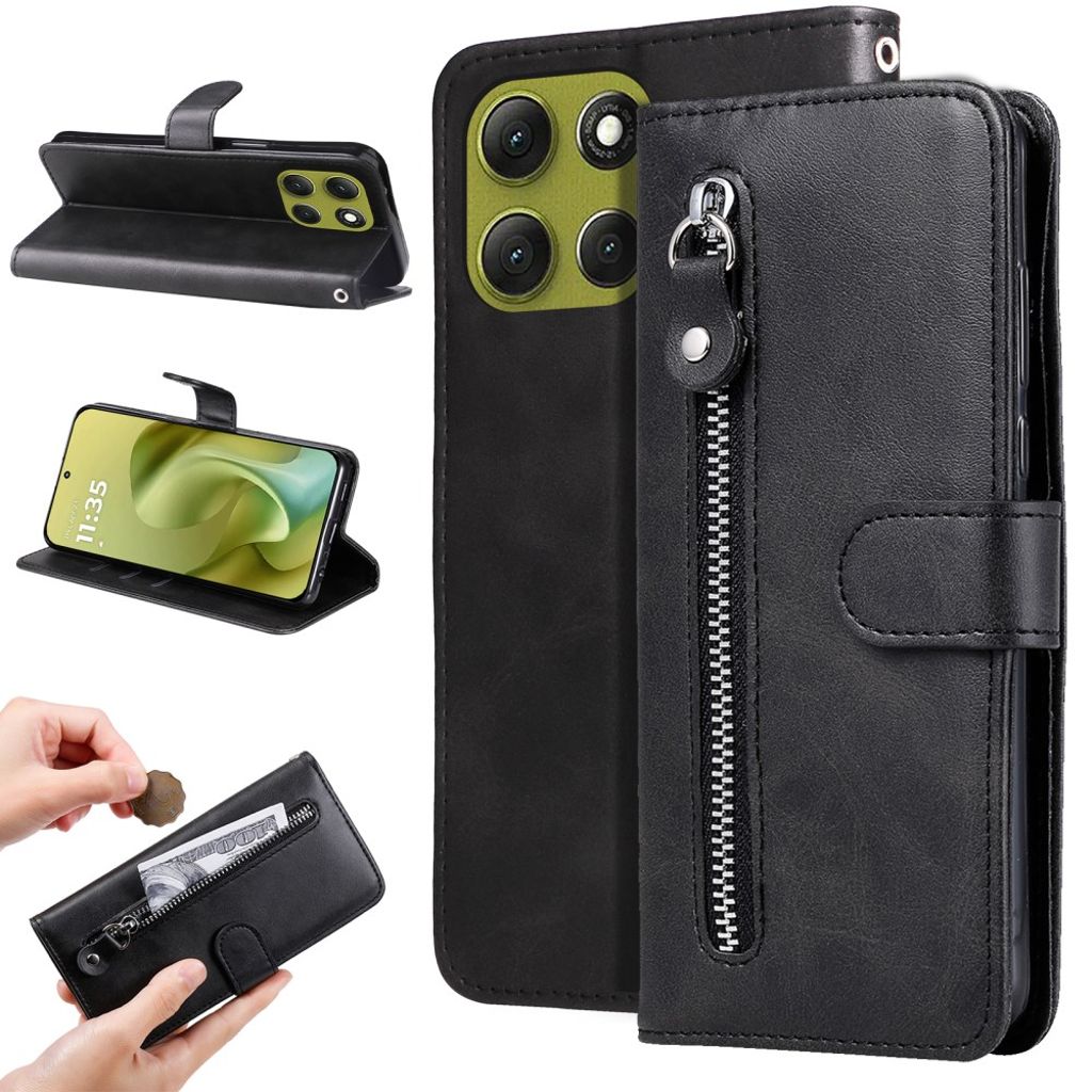 Motorola Moto G86 Power 5G etc. Cover with Zipper Pocket - Black