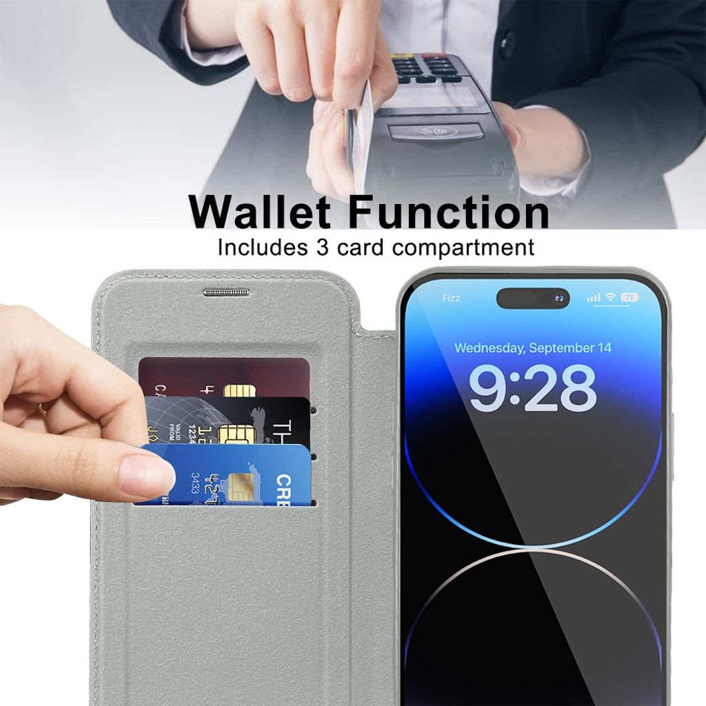 iPhone 14 Pro Pungetui MagSafe RFID-blokerende – Sølv