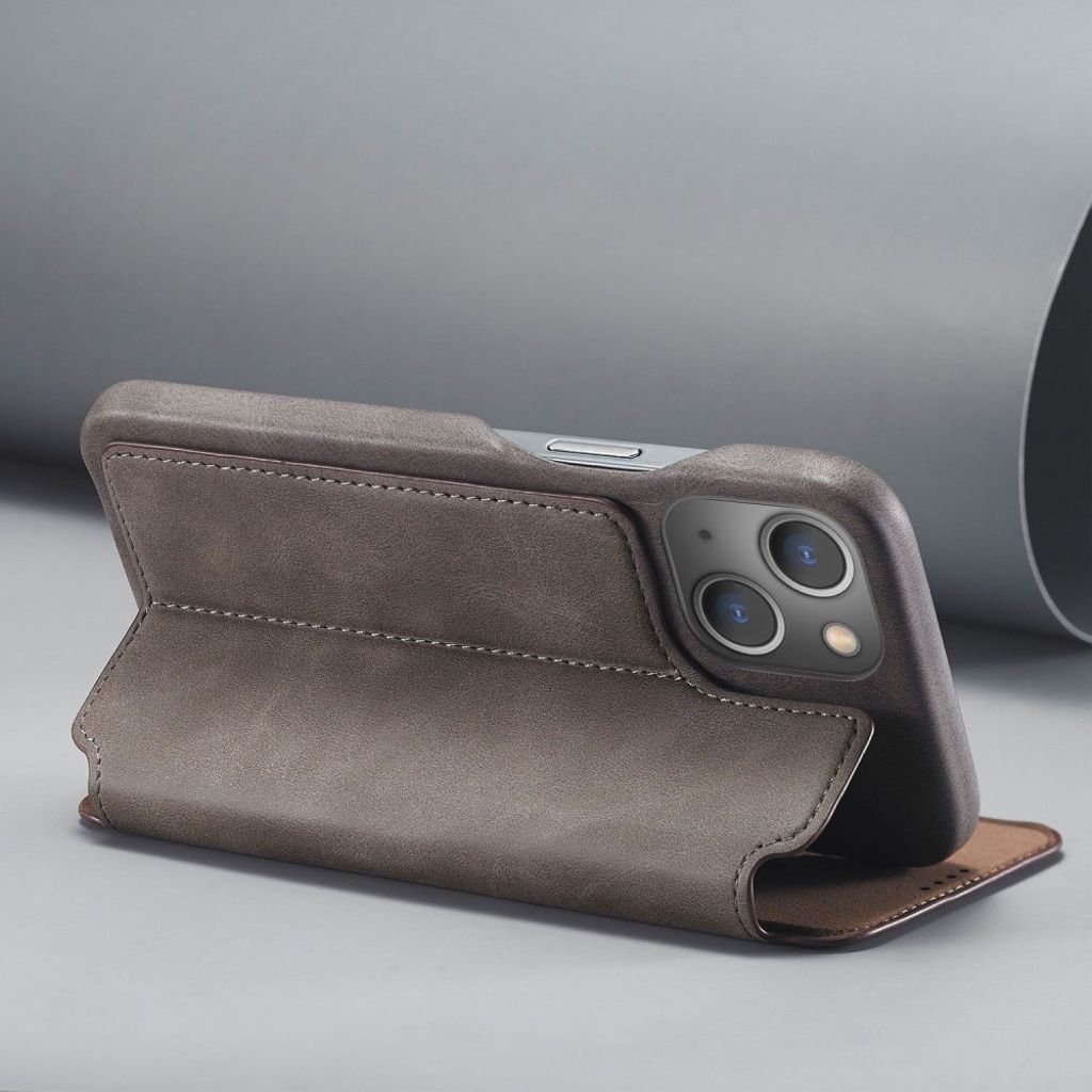 LC.IMEEKE iPhone 14 Lommeboketui med Stativ/Kortholder – Mørk brun