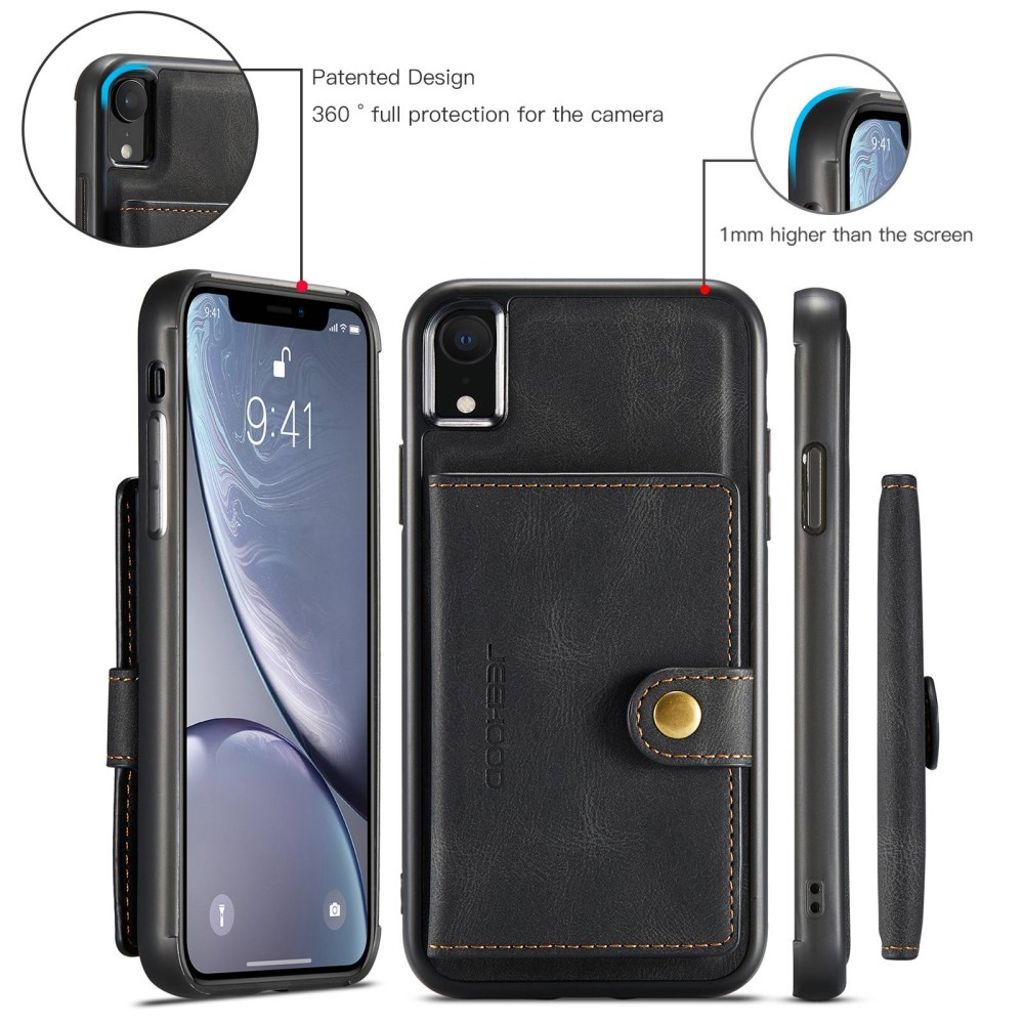 JEEHOOD Plånboksskal med Stativ för iPhone XR – Svart