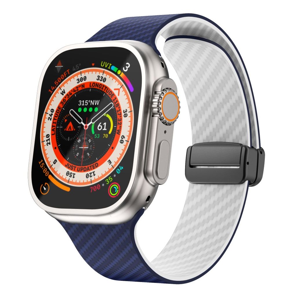 Apple Watch 49 / 46 / 44 / 42mm Klockarmband kolfibertextur - Blå/Vit