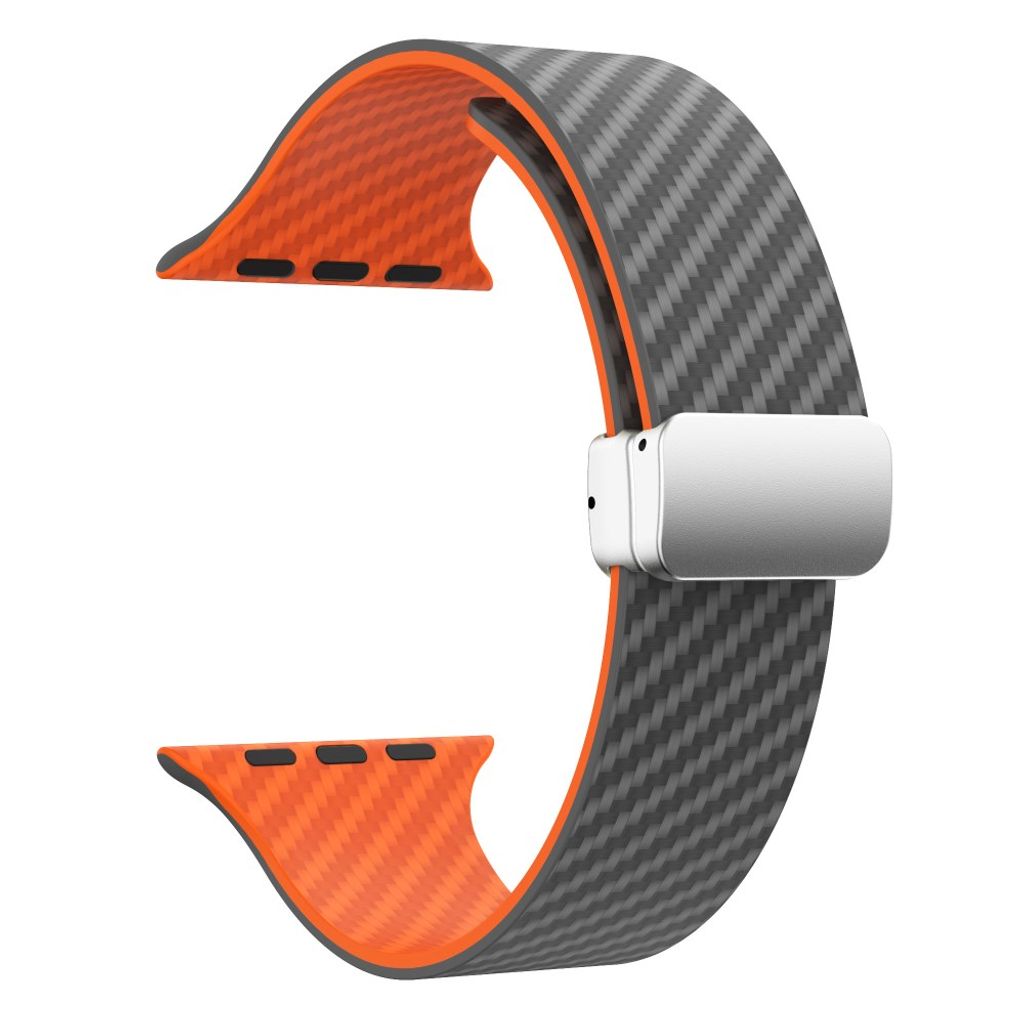 Apple Watch 49 / 46 / 44 / 42mm Klockarmband kolfibertextur - Grå/Orange