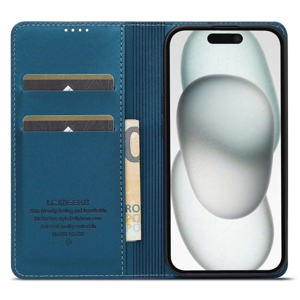 LC.IMEEKE iPhone 15 Plus Lompakkokotelo - Sininen