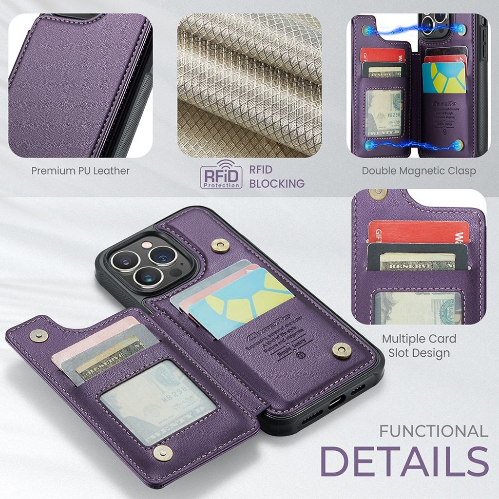 CASEME iPhone 13 Pro Max Lompakkokuori RFID-estolla - Violetti