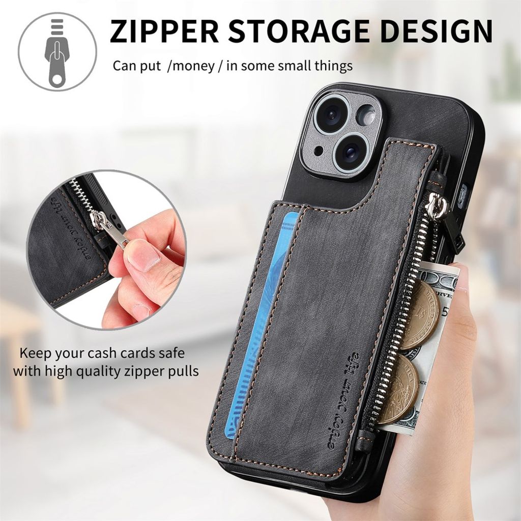 iPhone 14 Kuori Kortinpidike/Jalusta - Musta