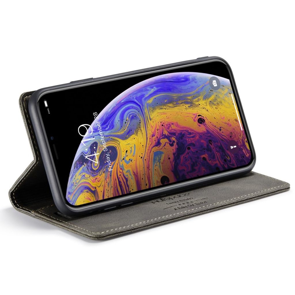 AUTSPACE A01 Series Plånboksfodral till iPhone X/XS RFID Stativ – Brun