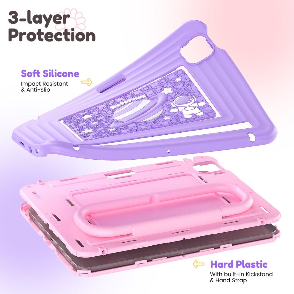 Lasten kuori jalustalla iPad Airille/Prolle 11" - violetti