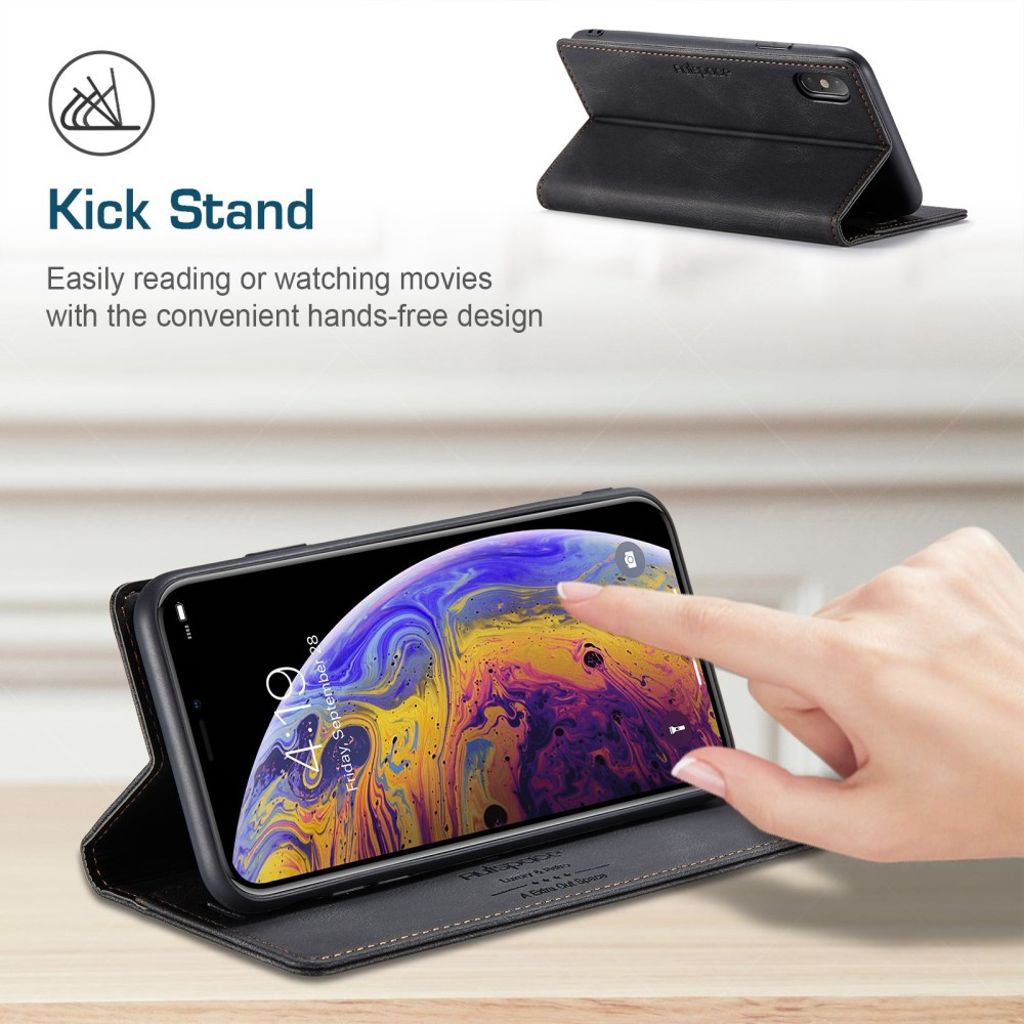 AUTSPACE iPhone X/XS Lompakkokotelo RFID Korttipaikoilla – Musta