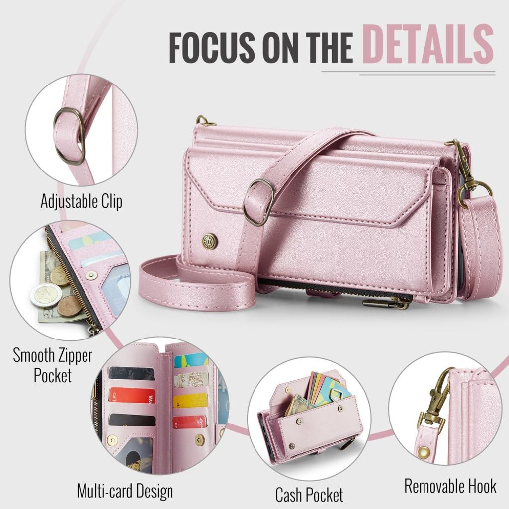 CASEME iPhone 15 Plus Kotelo 10 Korttipaikka - Vaaleanpunainen