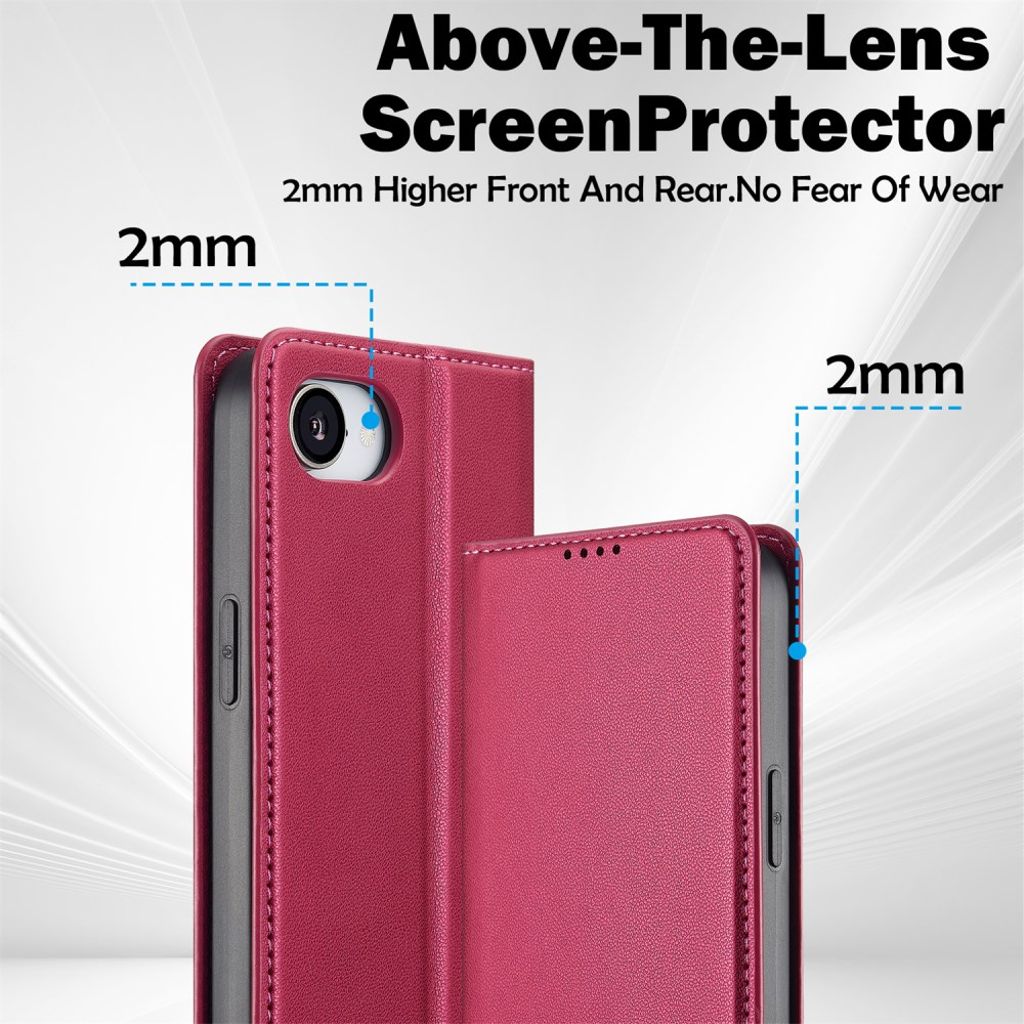 LC.IMEEKE Wallet Cover for iPhone 16e with Stand – Red