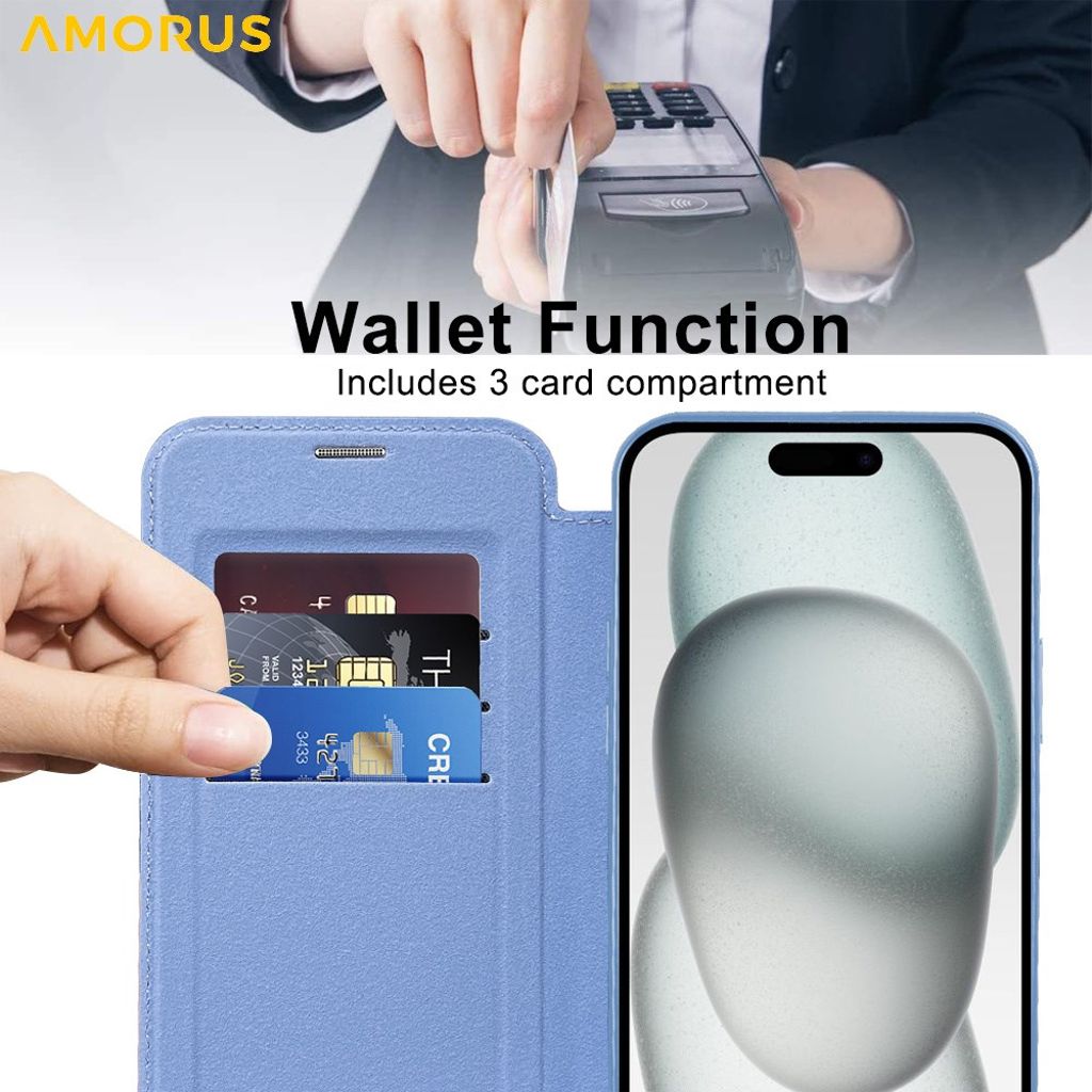 AMORUS iPhone 15 Fodral med MagSafe - Ljusblå