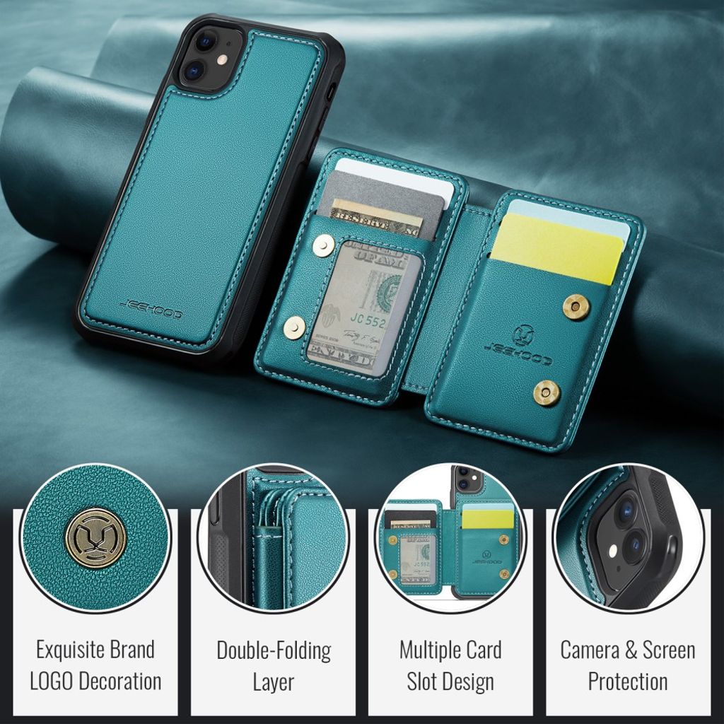 JEEHOOD iPhone 11 Kuori Irrotettava Magneettinen Kortin Haltija – Syaani