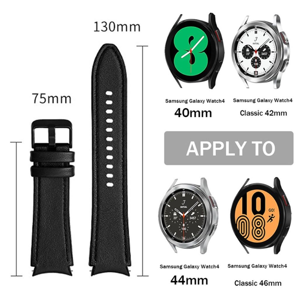 Samsung Galaxy Watch6/5/5 Pro/4 Klockarmband i Läder – Svart