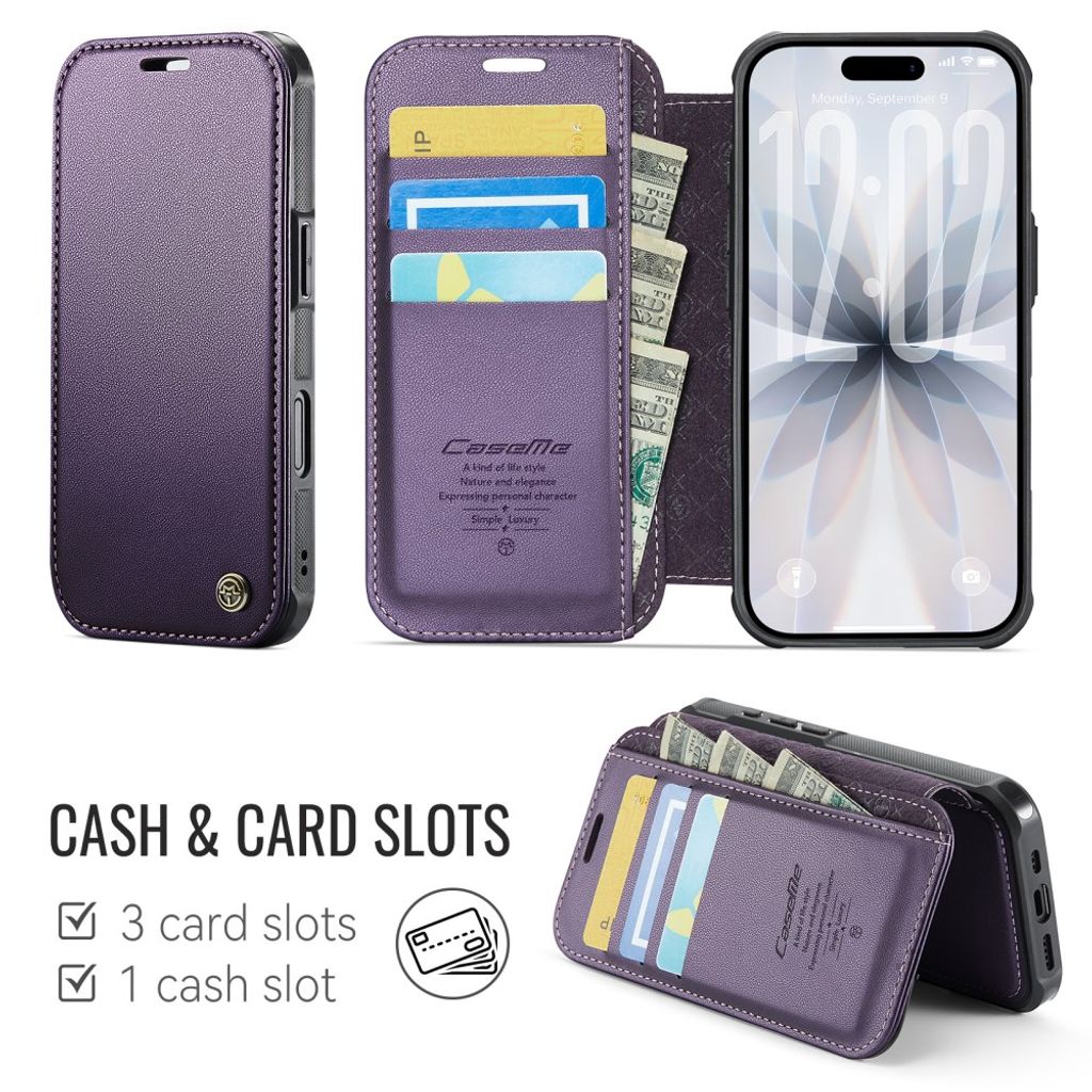 CASEME 053 iPhone 17 Lompakkokotelo MagSafe RFID-estävä - Violetti