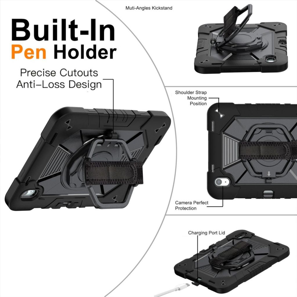 iPad A16 11" 2025/10.9" 2024 Cover med standfunktion / skulderrem / holder til styluspen - Sort