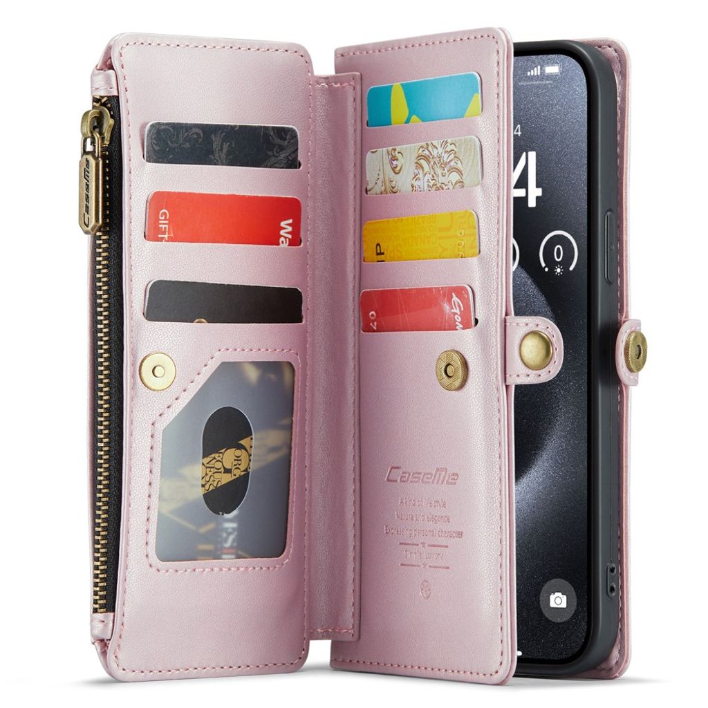 CASEME iPhone 15 Pro Max Cover with 10 Card Slots - Pink