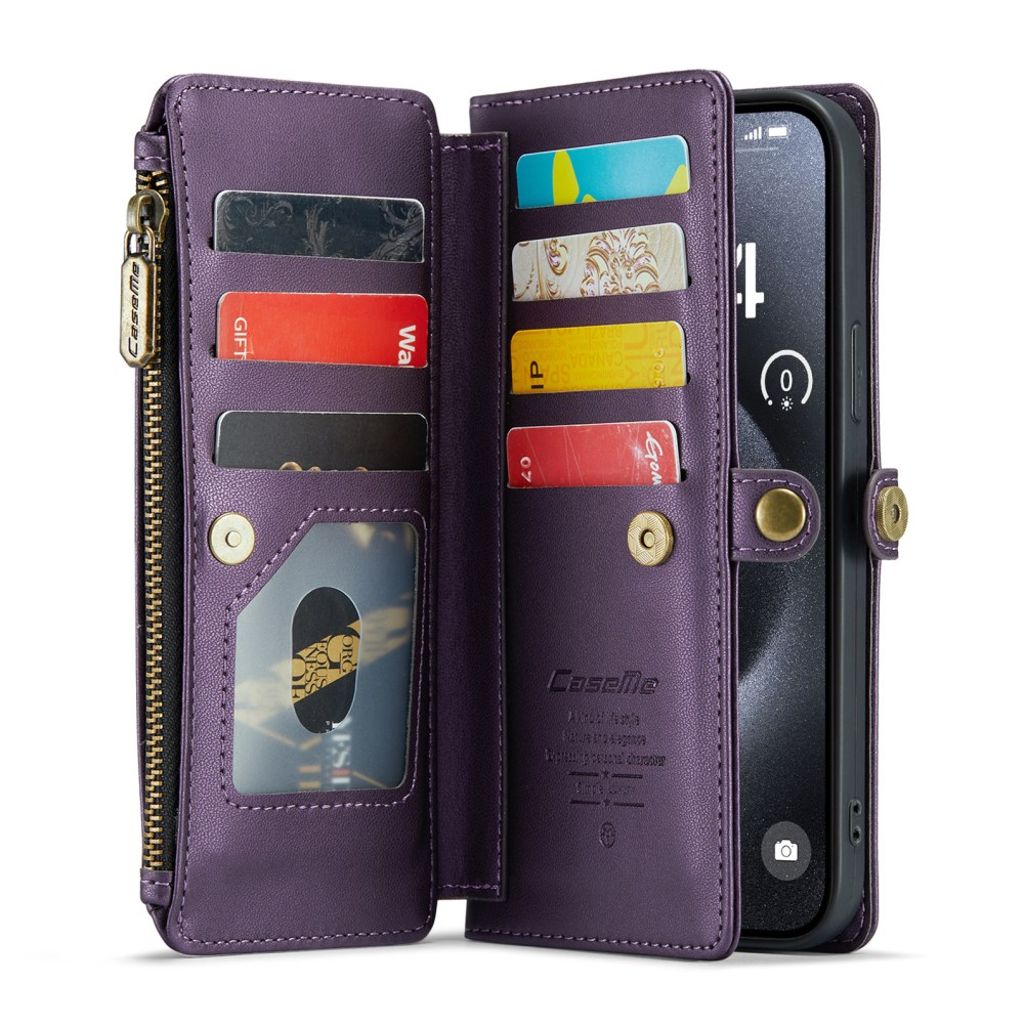 CASEME iPhone 16 Pro Lommeboketui Kortholder Stropp – Lilla