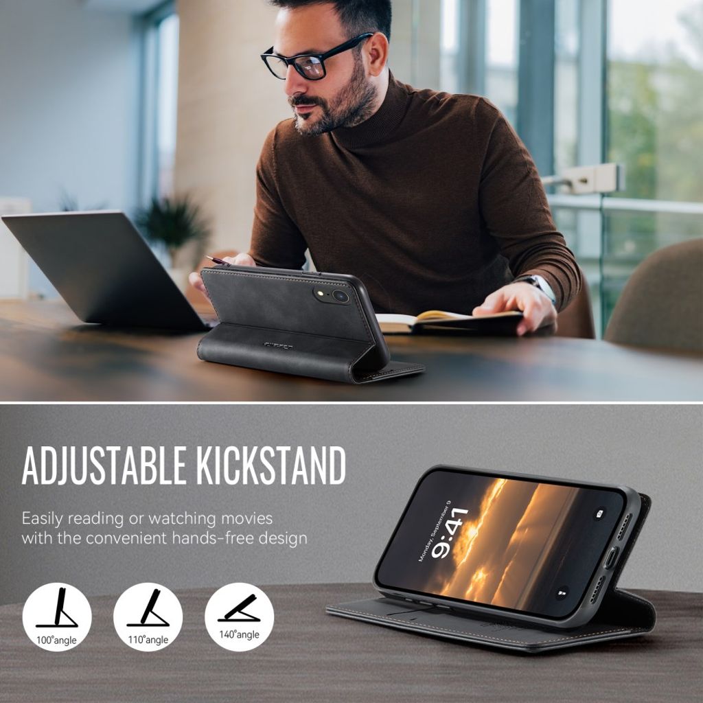 CASEME iPhone XR Plånboksfodral RFID-blockerande Stativ – Svart