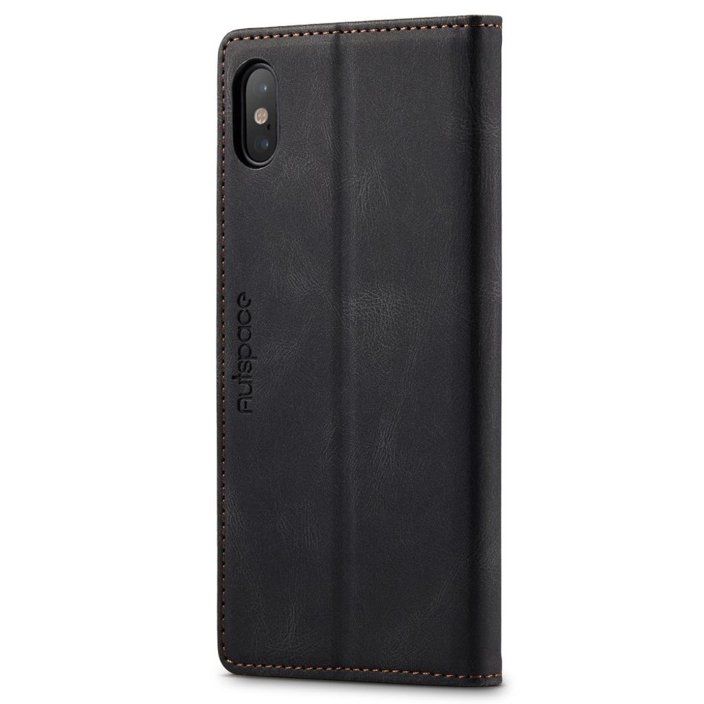 AUTSPACE iPhone X/XS Lompakkokotelo RFID Korttipaikoilla – Musta