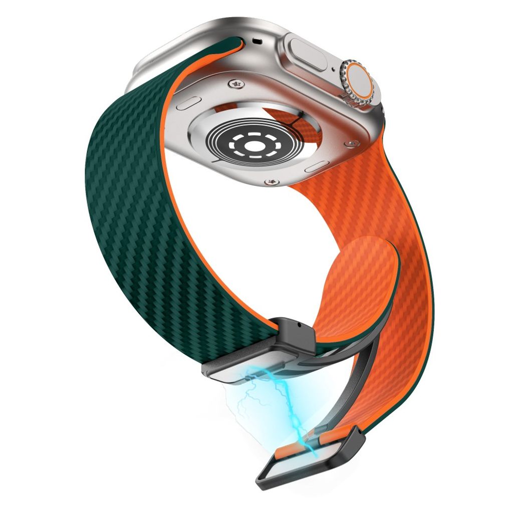 Apple Watch 49 / 46 / 44 / 42mm Klockarmband kolfibertextur - Turkos/Orange