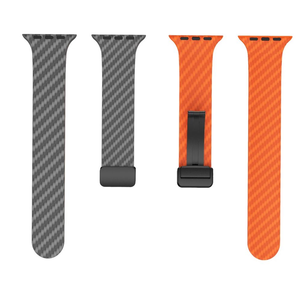 Apple Watch 42 / 41/ 40 / 38mm Klockarmband kolfibertextur - Grå/Orange