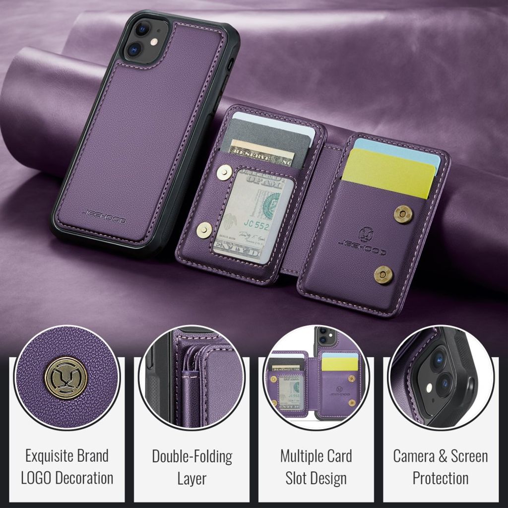 Jeehood iPhone 11 Skal med Avtagbar Magnetisk Kortväska – Lila